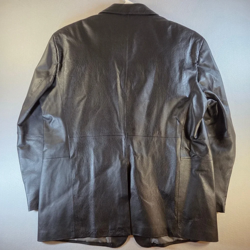 Stafford Essentials Mens Black Genuine Nappa Leather Two Button Blazer Jacket XL